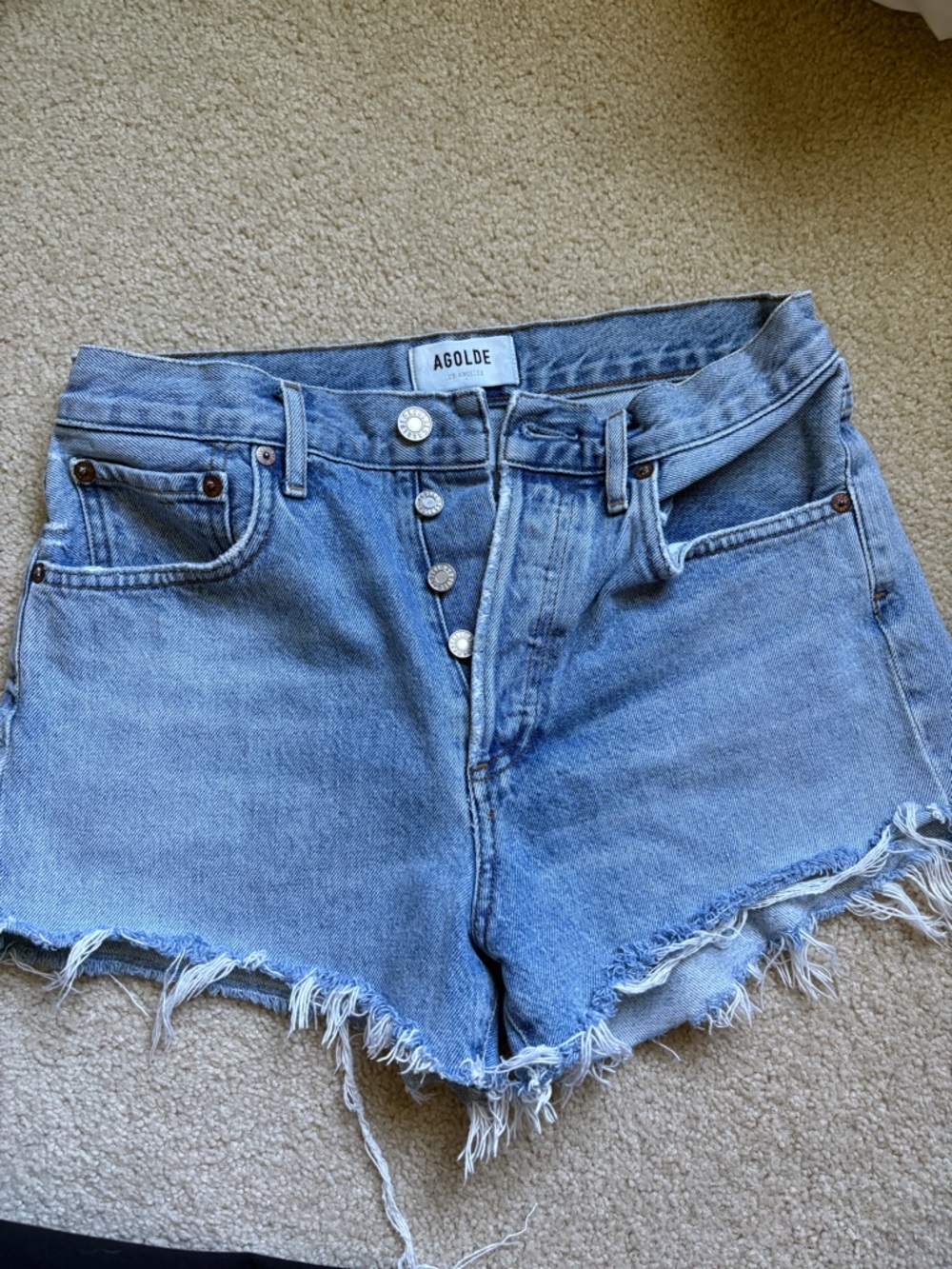 Agolde Parker High-Rise Button-Fly Denim Shorts 25 100% cotton